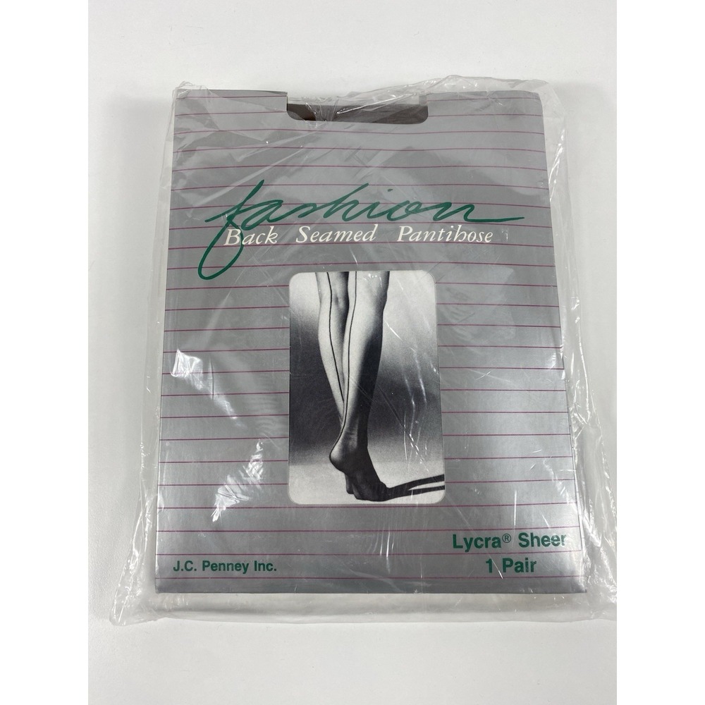 Vintage J.C. Penney Lycra Sheer ~ Fashion Back Seamed Pantyhose ~ Taupe ~ Long‎